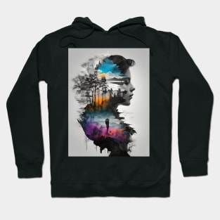 Woman Silhouette Blending With Surreal Sunset Hoodie